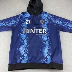 INTER Soccer Academy Hoodie Kids 2XL Blue Geometric Pullover Athletic Loose Fit